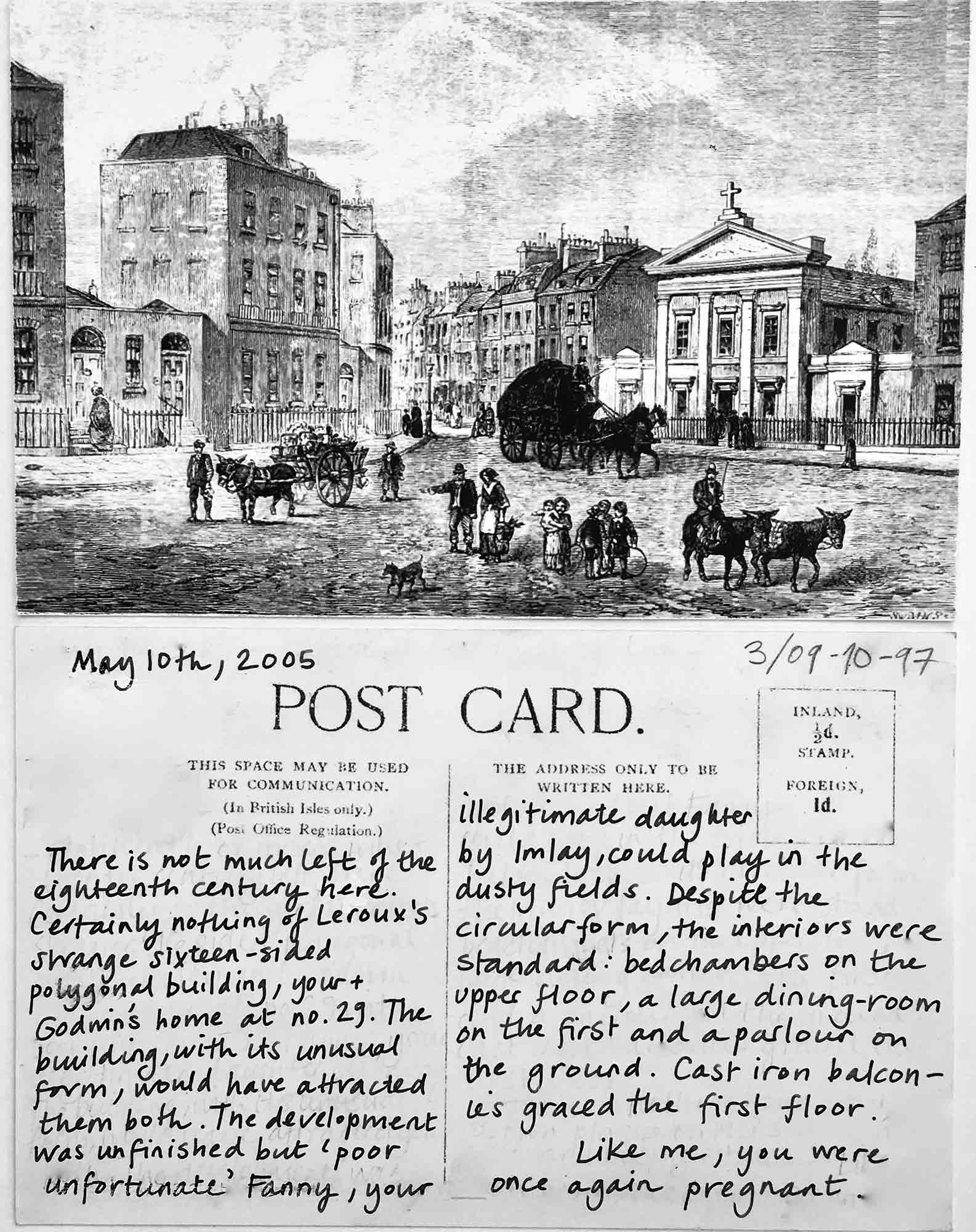 Postcard 3. The Polygon, Somers Town, 1850. Public Domain. Postcard and text by Emma Cheatle, 2016.